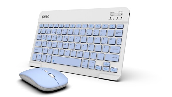 Preo K9 Mini TV Tablet ve Telefon Uyumlu Kablosuz Klavye Mouse Mavi Set  3