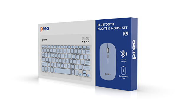 Preo K9 Mini TV Tablet ve Telefon Uyumlu Kablosuz Klavye Mouse Mavi Set  5