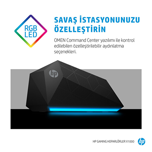 HP X1000 2.1 30W RMS RGB Siyah Oyuncu Hoparlör 8PB07AA