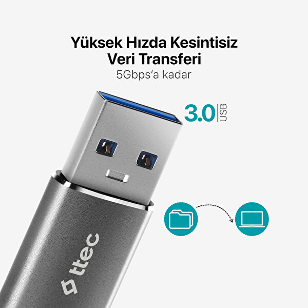 Ttec Usb-A 3.0 Type-C Otg Dönüştürücü Adaptör Uzay Grisi