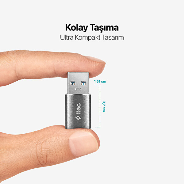 Ttec Usb-A 3.0 Type-C Otg Dönüştürücü Adaptör Uzay Grisi