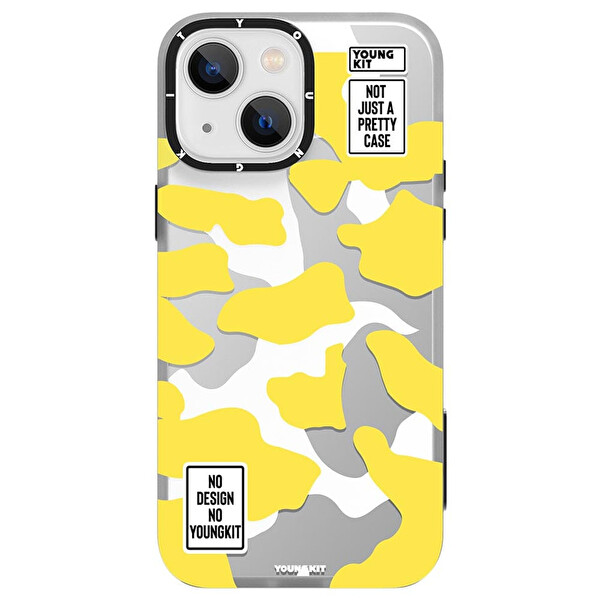 Youngkit Kamuflaj Serisi Cl018 iPhone 13 Sert Silikon Sarı Kılıf 