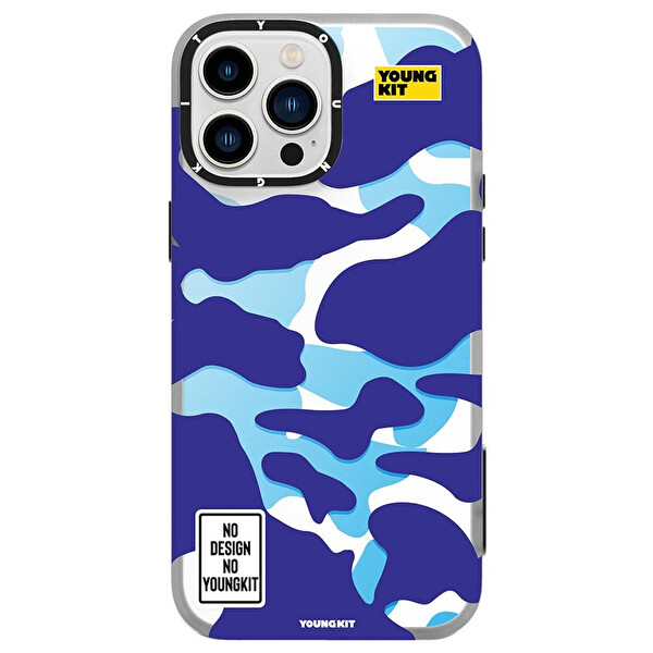Youngkit Kamuflaj Serisi Cl019 iPhone 13 Pro Sert Silikon Mavi Kılıf 