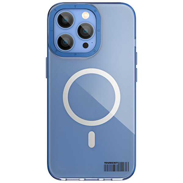 Youngkit Ll006 Coloured Glaze iPhone 14 Pro Max Mavi Sert Silikon Kılıf 