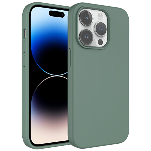 Zore Kivi iPhone 14 Pro Max Sert Silikon Koyu Yeşil Kılıf