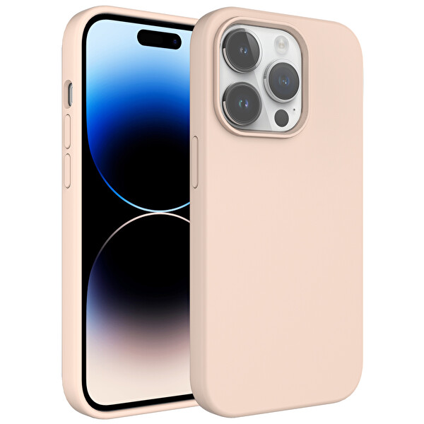 Zore Kivi iPhone 14 Pro Max Sert Silikon Kum Pembe Kılıf