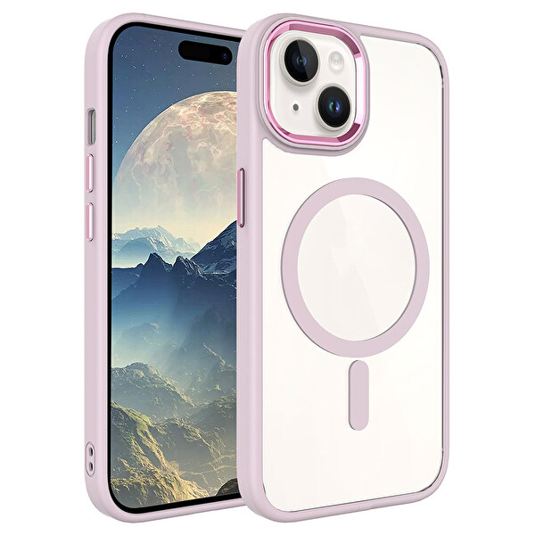 Zore Krom Magsafe iPhone 14 Açık Pembe Sert Silikon Kılıf