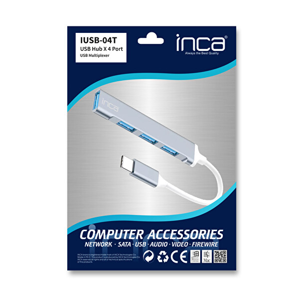 Inca Iusb-04t USB HUB X 4 Port USB 3.0 +3*USB 2.0 Çoklayıcı Slim Aluminyum Kasa