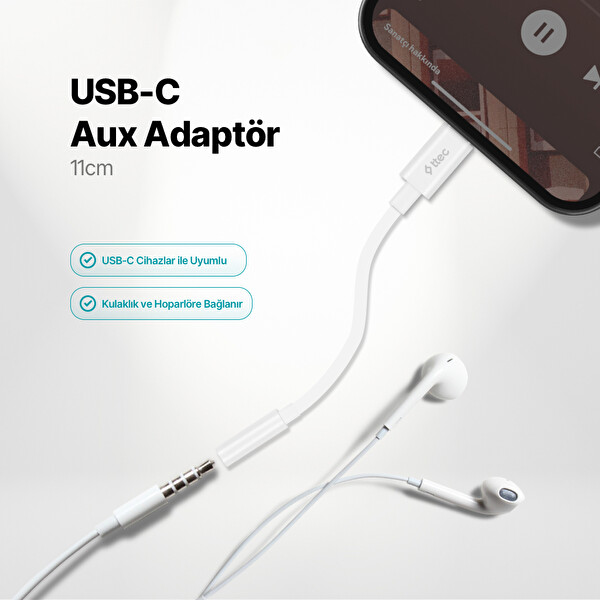 Ttec USB C   3.5Mm Aux Adaptörü 11Cm Beyaz 3