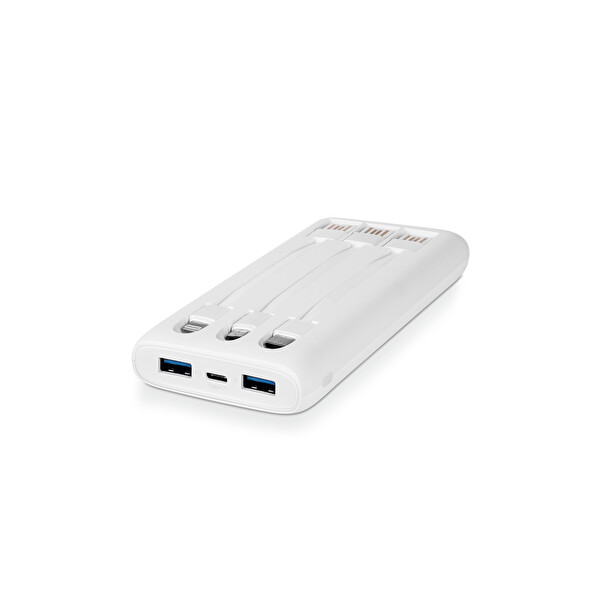 Ttec Powerslim Trio LCD Dahili Kablolu Taşınabilir 10.000mAh PD 22,5W Powerbank Beyaz