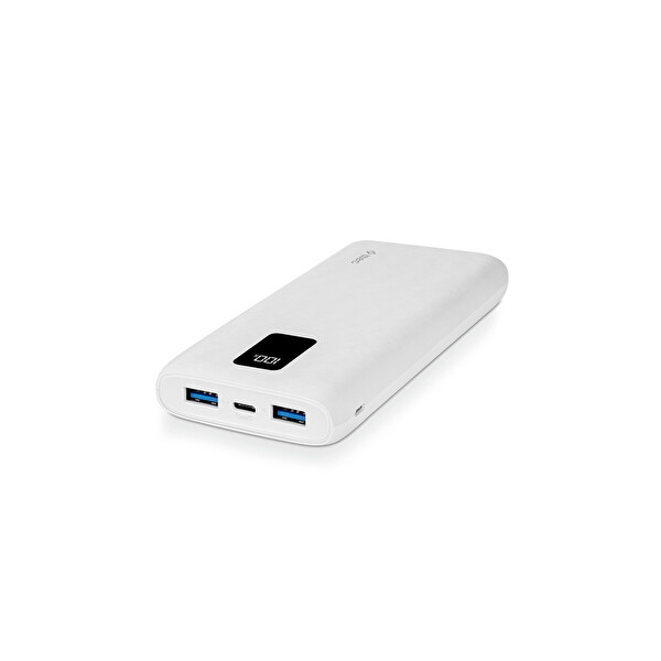 Ttec Powerslim Trio LCD Dahili Kablolu Taşınabilir 10.000mAh PD 22,5W Powerbank Beyaz