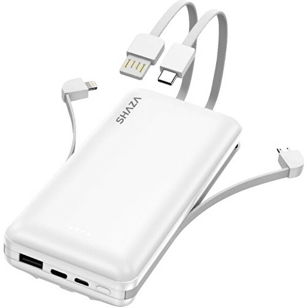 Shaza 20.000 Mah Kendinden Kablolu Taşınabilir Beyaz Şarj Cihazı