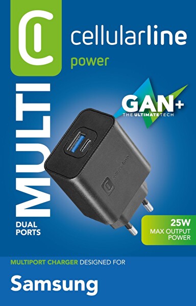 Cellular Line Achsmusb2pd25wk Siyah Çift Bağlantı Noktalı 25w Şarj Cihazı