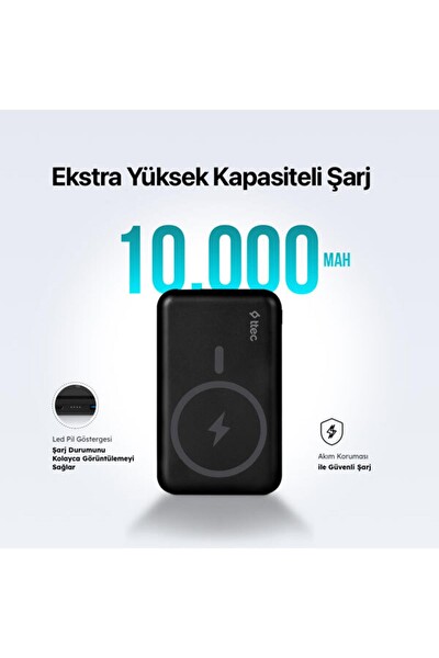 TTEC RECHARGER PRO M 10.000 MAH MAGSAFE UYUMLU KABLOSUZ TAŞINABILIR POWERBANK SIYAH