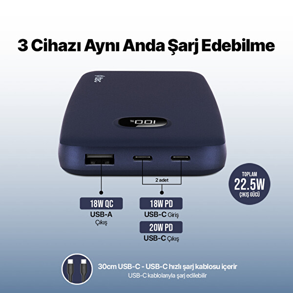 Ttec 2BB209B Chargeup Pro LCD 10.000Mah PD 20W Beyaz Powerbank
