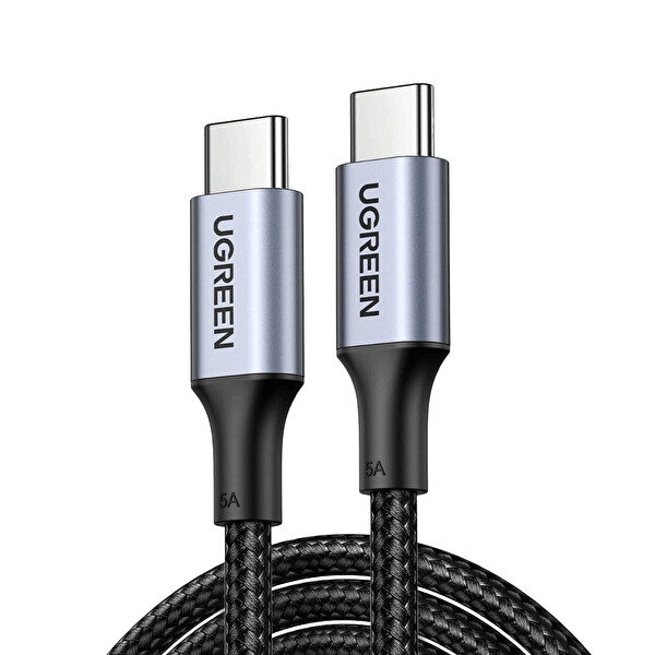 Ugreen USB-C TO USB-C 100W 5A QC PD Örgülü 3 Metre Siyah Hızlı Şarj Kablosu