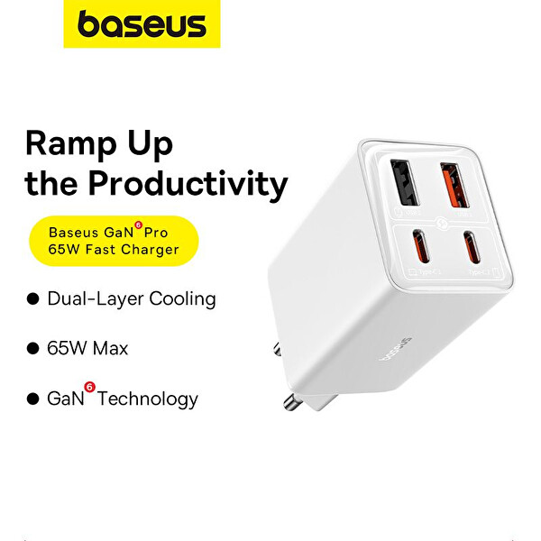 Baseus GAN6 65W Adaptör + 100W C Beyaz Kablo