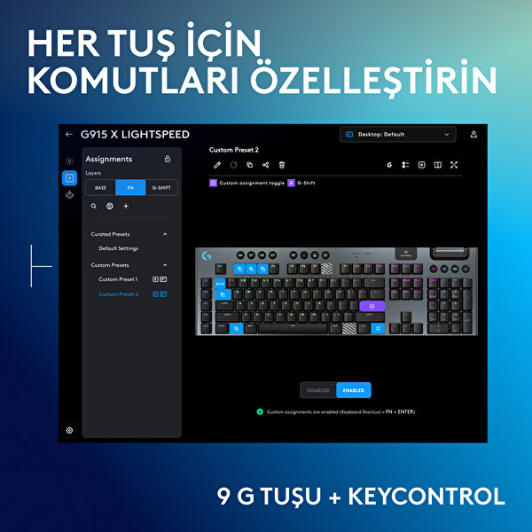 Logitech G G915 X Lightspeed Kablosuz Siyah Oyuncu Klavyesi US Layout Tactile