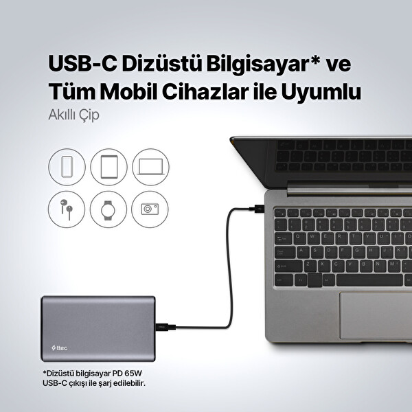 Ttec 2Bb216Ug Recharger Pro LCD 15.000Mah PD 65W Taşinabilir Uzay Grisi Powerbank