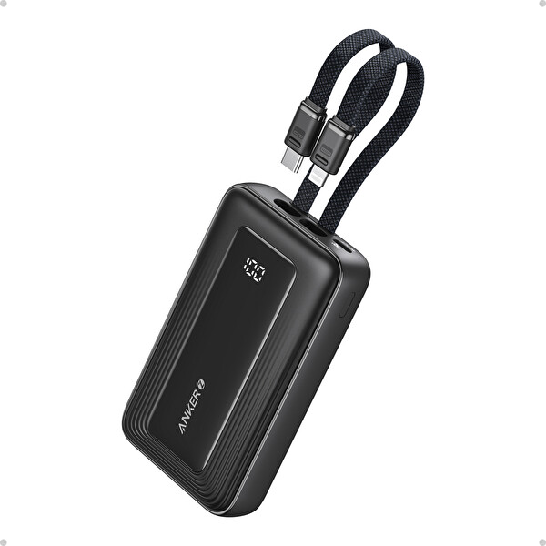 Anker Zolo Powerbank 10K, 30W, Dahi̇li̇ C Ve L Kablo, Si̇yah