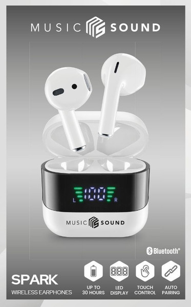 Cellularline Music Sound Spark Led Ekranlı TWS Beyaz Kulaklık 2