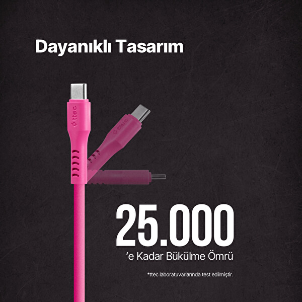 Ttec 2Dk59Np USB-C USB-C 120Cm 60W PD/Qc Hızlı Şarj/Data Kablosu-Neon Pembe