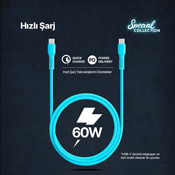Ttec 2Dk59Ns USB-C USB-C 120Cm 60W PD/Qc Hizli Şarj/Data Kablosu Neon Sarı