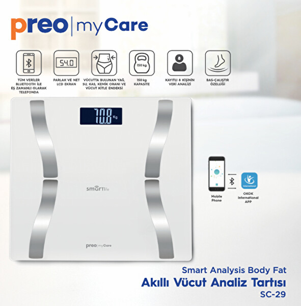 Preo Care SC29 Vücut Analizli Akıllı Tartı