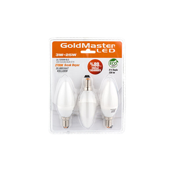 Goldmaster LA 105BC Bl3 Led Candle Bulb E14 Sarı Işık (Kurşun Şeklinde) 3 Lü Paket