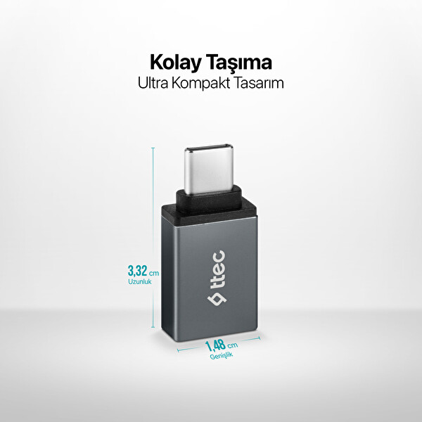 Ttec Type-C - Usb-A 3.0 Otg Dönüştürücü Adaptör Uzay Grisi