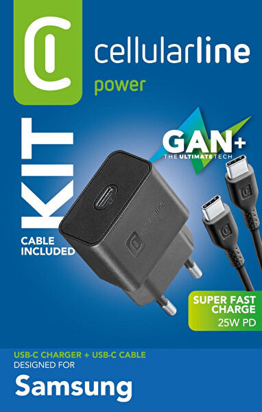 Cellular Line 25W USB C'den USB C'ye Süper Hızlı Şarj Kiti