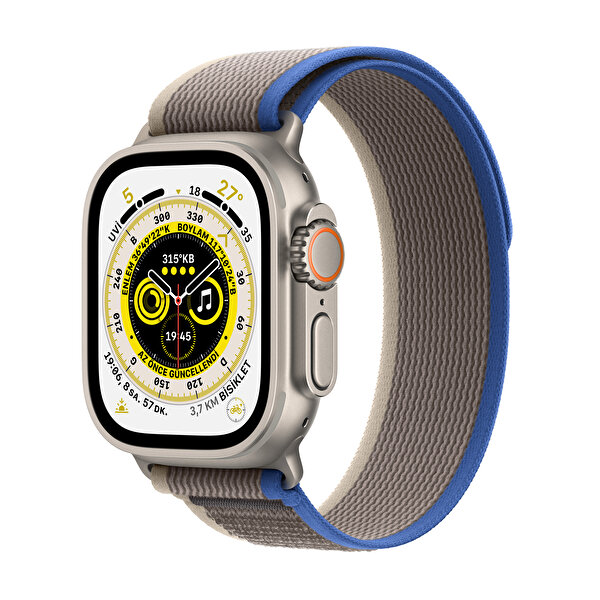 Apple Apple Watch Ultra GPS + Cellular 49MM Titanyum Kasa ve Mavi/Gri Trail S/M Loop