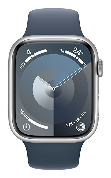 Apple Watch Series 9 GPS 45MM S/M Gümüş Alüminyum Kasa ve Storm Mavi Sport Band