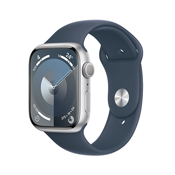 Apple Watch Series 9 GPS 45MM S/M Gümüş Alüminyum Kasa ve Storm Mavi Sport Band