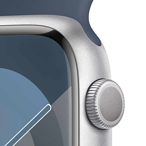Apple Watch Series 9 GPS 45MM S/M Gümüş Alüminyum Kasa ve Storm Mavi Sport Band