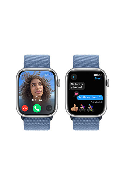 Apple Watch Series 9 GPS 45MM S/M Gümüş Alüminyum Kasa ve Storm Mavi Sport Band