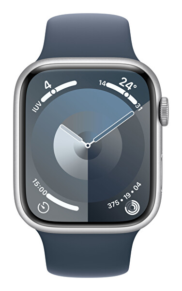 Apple Watch Series 9 Gps 45mm Gümüş Alüminyum Kasa Ve Storm Mavi Sport Band - M/l