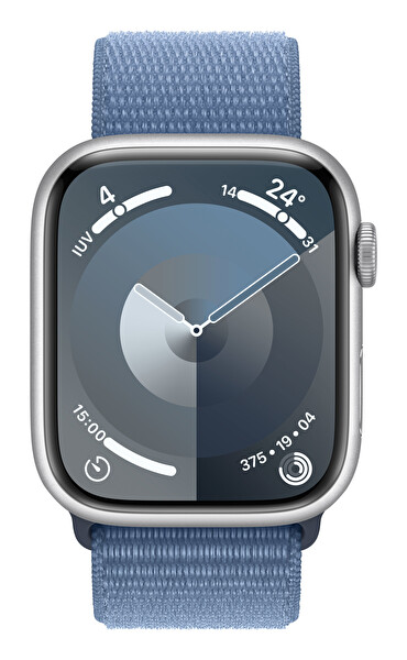 Apple Watch Series 9 Gps 45mm Gümüş Alüminyum Kasa ve Winter Mavi Sport Loop