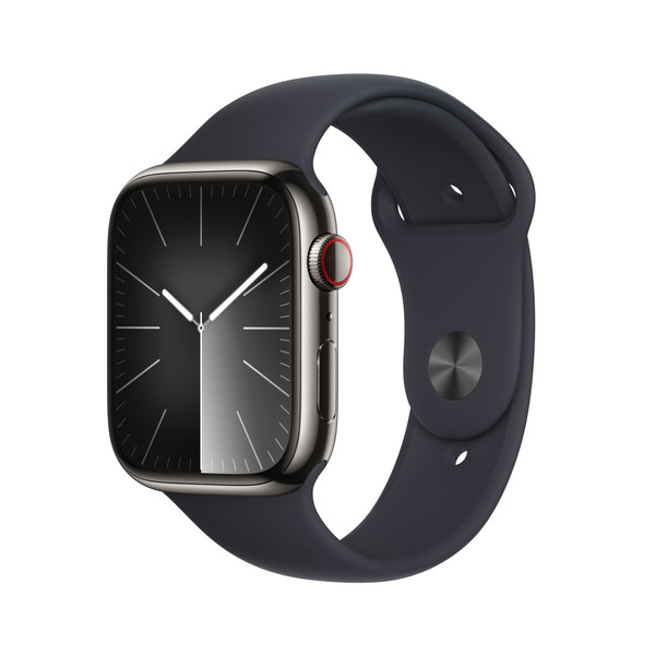 Apple Watch Series 9 GPS + Cellular 45 mm Graphite Paslanmaz Çelik Kasa Gece Yarısı Sport Band S M