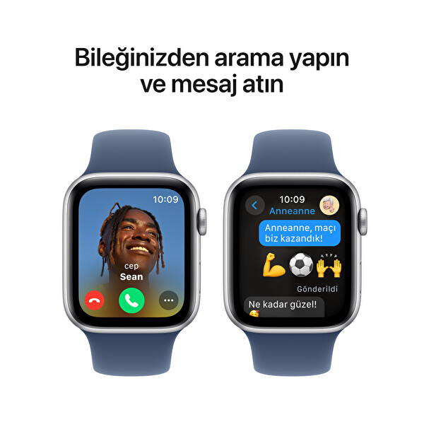 Apple Watch SE GPS 44mm Gümüş Alüminyum Kasa ve Kot Rengi Spor Kordon - S/M