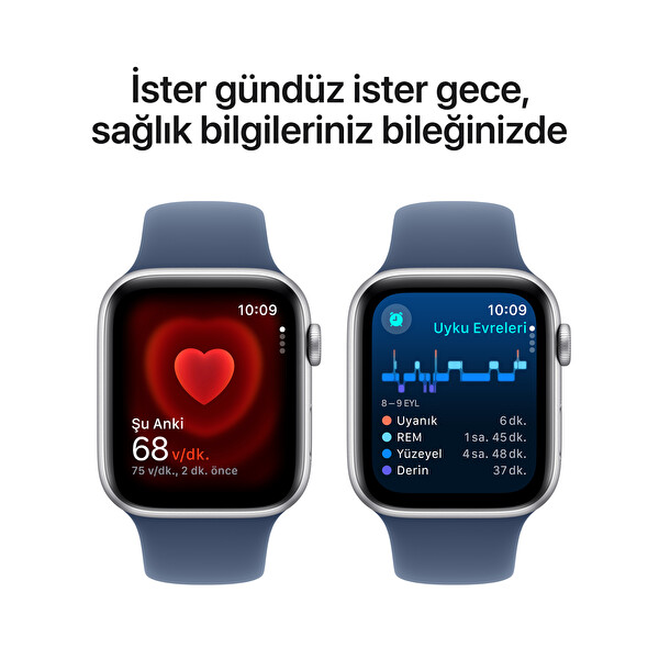 Apple Watch SE GPS 44mm Gümüş Alüminyum Kasa ve Kot Rengi Spor Kordon - S/M