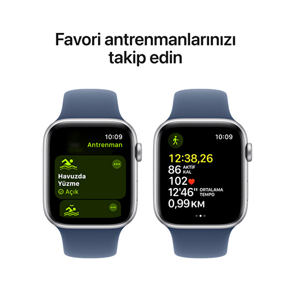 Apple Watch SE GPS 44mm Gümüş Alüminyum Kasa ve Kot Rengi Spor Kordon - S/M
