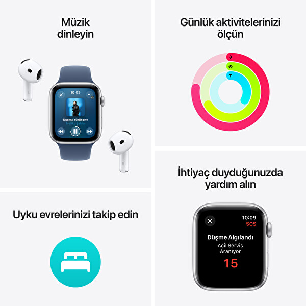 Apple Watch SE GPS 44mm Gümüş Alüminyum Kasa ve Bulut Mavisi Spor Loop