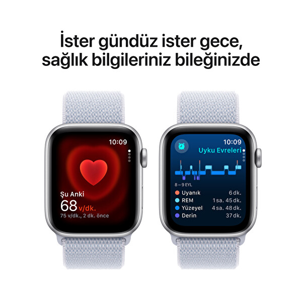 Apple Watch SE GPS 44mm Gümüş Alüminyum Kasa ve Bulut Mavisi Spor Loop