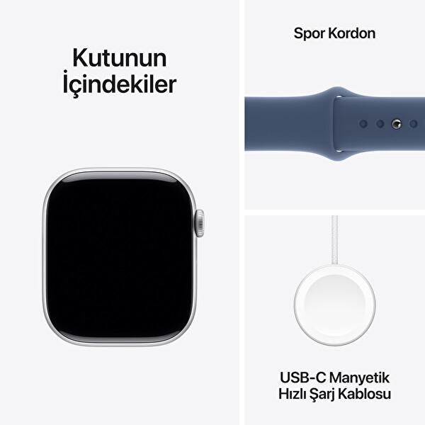 Apple Watch Series 10 GPS 42mm Gümüş Alüminyum Kasa ve Kot Rengi Spor Kordon - M/L