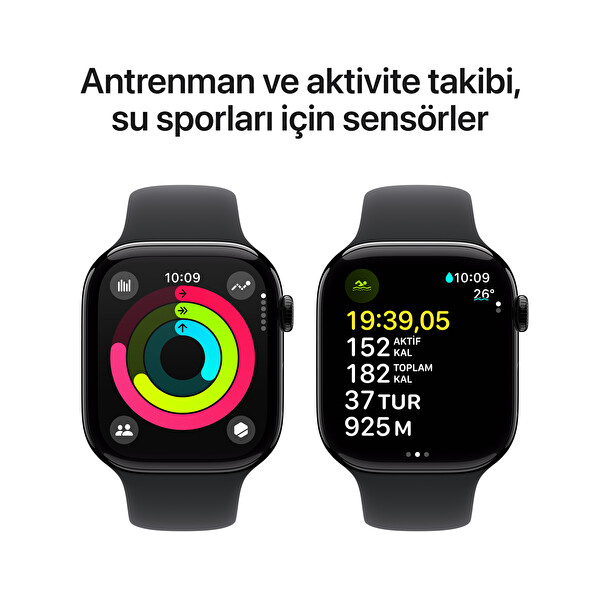 Apple Watch Series 10 GPS 46mm Simsiyah Alüminyum Kasa ve Siyah Spor Kordon - S/M