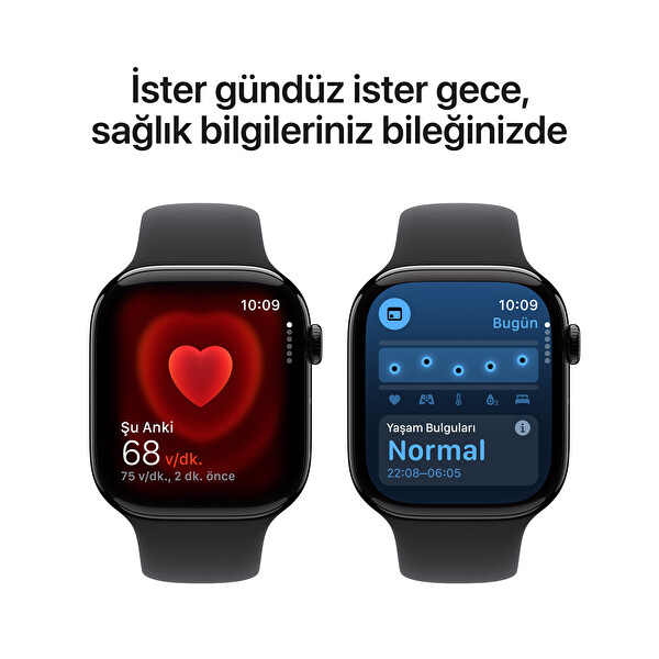 Apple Watch Series 10 GPS 46mm Simsiyah Alüminyum Kasa ve Siyah Spor Kordon - S/M
