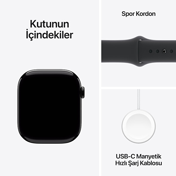 Apple Watch Series 10 GPS 46mm Simsiyah Alüminyum Kasa ve Siyah Spor Kordon - S/M