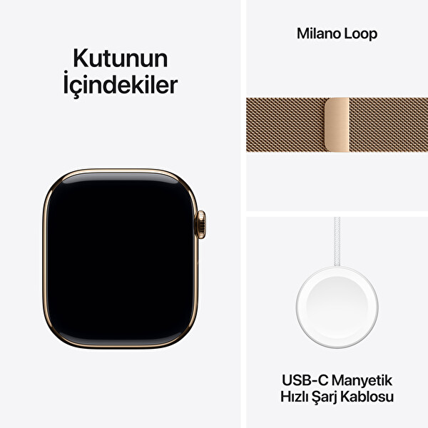 Apple Watch Series 10 GPS + Cellular 42mm Altın Titanyum Kasa ve Altın Milano Loop