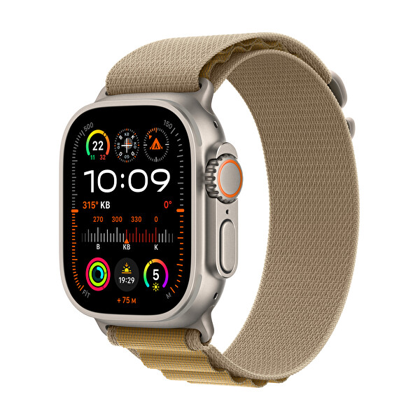 Apple Watch Ultra 2 GPS + Cellular 49mm Natürel Titanyum Kasa ve Uçuk Kahve Alpine Loop - Büyük